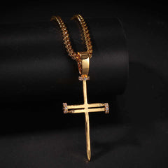 Ice Stone Iced Cross CZ Pendant Gold Silver Necklace