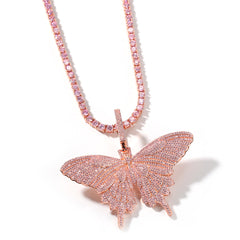 Ice Stone Pink Butterfly Iced Out Necklace