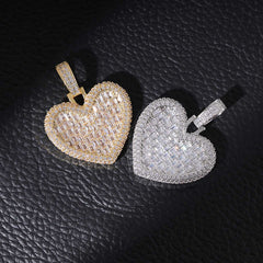 Ice Stone Iced Out Baguette Heart Pendant