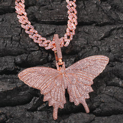 Ice Stone Pink Butterfly Iced Out Necklace