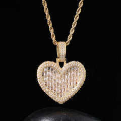 Ice Stone Iced Out Baguette Heart Pendant