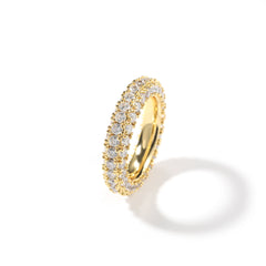 Ice Stone 3-Row AAA Zircon Gold Hip Hop Ring