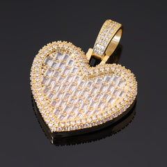 Ice Stone Iced Out Baguette Heart Pendant