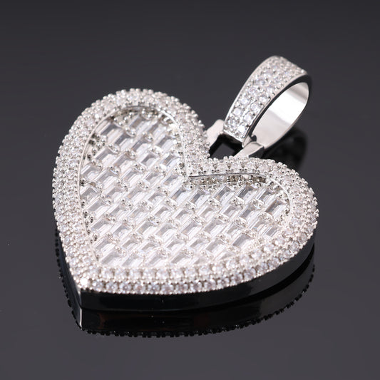 Ice Stone Iced Out Baguette Heart Pendant