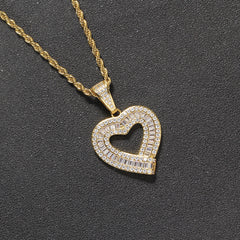 Ice Stone Hip Hop Baguette Heart Pendant Necklace
