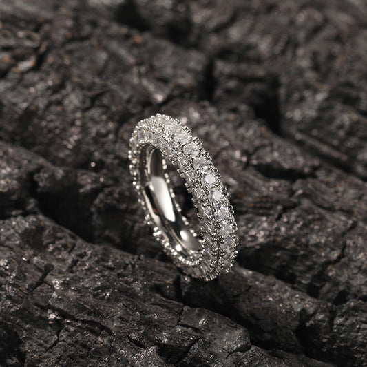 Ice Stone 3-Row AAA Zircon Gold Hip Hop Ring