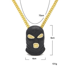 Ice Stone Black Rhinestone Terrorist Head Pendant Necklace