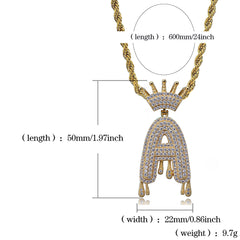 Ice Stone Crown Bail Drip Custom Initials Pendant Necklace