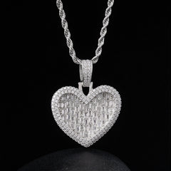 Ice Stone Iced Out Baguette Heart Pendant
