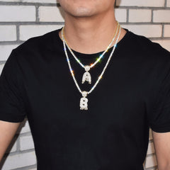 Ice Stone Crown Bail Drip Custom Initials Pendant Necklace