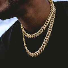 Ice Stone Gold Silver Iced Out Miami Cuban Chain