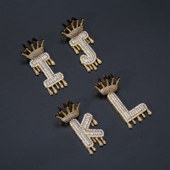 Ice Stone Crown Bail Drip Custom Initials Pendant Necklace