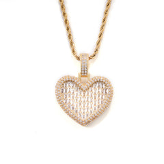 Ice Stone Iced Out Baguette Heart Pendant