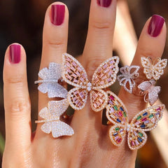 Ice Stone Luxury Adjustable Crystal Butterfly Finger Ring