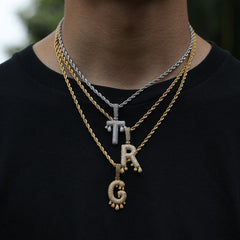 Ice Stone Custom A-Z Drip Letter Pendant Necklace