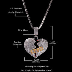 Ice Stone Broken Heart Band Aid Iced Necklace Pendant