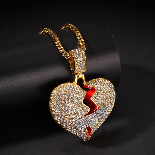 Ice Stone Broken Heart Band Aid Iced Necklace Pendant