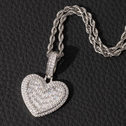 Ice Stone Iced Out Baguette Heart Pendant