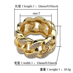 Ice Stone Trendy Gold Bling Hip Hop Ring
