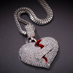 Ice Stone Broken Heart Band Aid Iced Necklace Pendant