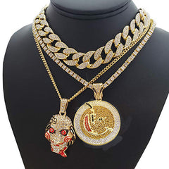 Ice Stone Gold Silver Iced Out Miami Cuban Chain