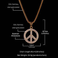 Ice Stone Diamond Peace Sign Pendant Necklace Hip Hop Jewelry