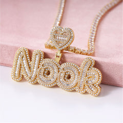 Ice Stone Custom Letter Pendant with Heart