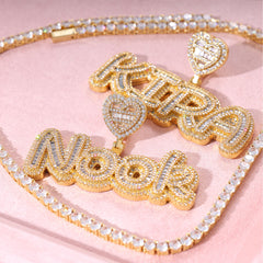 Ice Stone Custom Letter Pendant with Heart