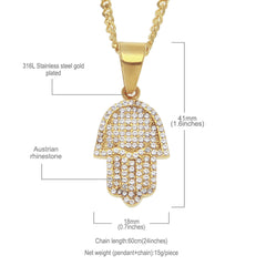 Ice Stone 24" Hamsa Cuban Chain Gold Silver Necklace