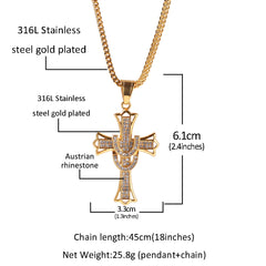 Ice Stone Gold Silver Rhinestone Cross Pendant Necklace