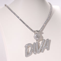 Ice Stone Money Bag Bail Custom Name Necklace