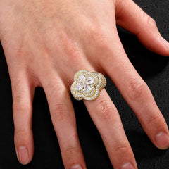Ice Stone Unisex 5A Zircon Flower Iced Ring