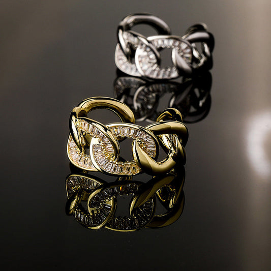 Ice Stone Baguette CZ Adjustable White Gold Ring