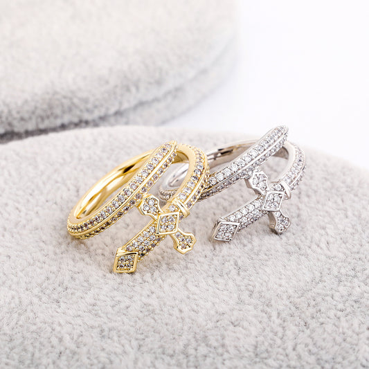 Ice Stone Brass Gold Plated Sword CZ Ring