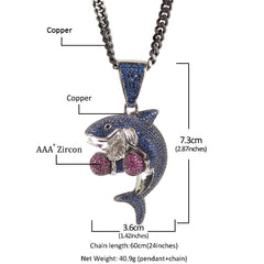 Ice Stone Iced Out CZ Boxing Shark Pendant Necklace