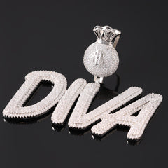 Ice Stone Money Bag Bail Custom Name Necklace