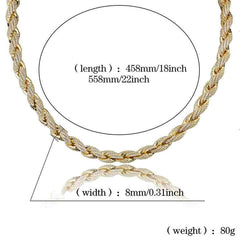 Ice Stone Twisted Gold Silver CZ Hip Hop Necklace