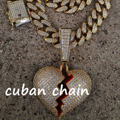 Ice Stone Broken Heart Iced Out Zirconia Pendant Necklace