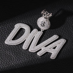 Ice Stone Money Bag Bail Custom Name Necklace