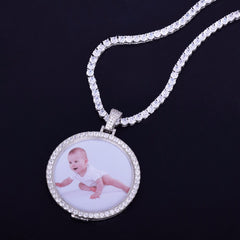 Ice Stone Round Custom Photo Pendant Necklace