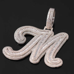 Ice Stone Gold Initials Pendant Necklace A-Z