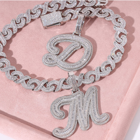 Ice Stone Gold Initials Pendant Necklace A-Z