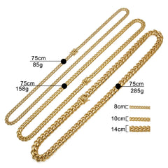 Ice Stone 316L Gold Silver Cuban Link Chain Set