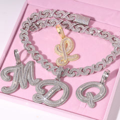 Ice Stone Gold Initials Pendant Necklace A-Z