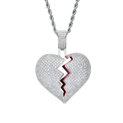 Ice Stone Broken Heart Iced Out Zirconia Pendant Necklace