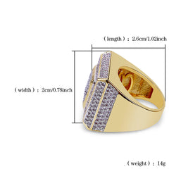 Ice Stone Miami Square Double Layer Hip Hop Ring