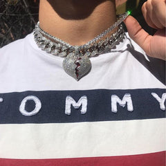 Ice Stone Broken Heart Iced Out Zirconia Pendant Necklace