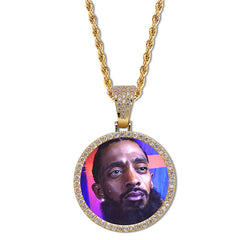 Ice Stone Round Custom Photo Pendant Necklace