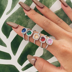 Ice Stone Round Pink CZ 925 Silver Ring