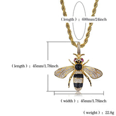 Ice Stone Colorful Bee Pendant Cuban Necklace